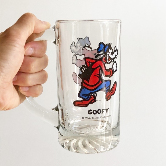 Set 2 VTG Disney Goofy Mickey Glass Stein Mug Cup - Picture 6 of 11